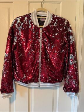 Sequin Bomber Jacket - Red Game Day Ready